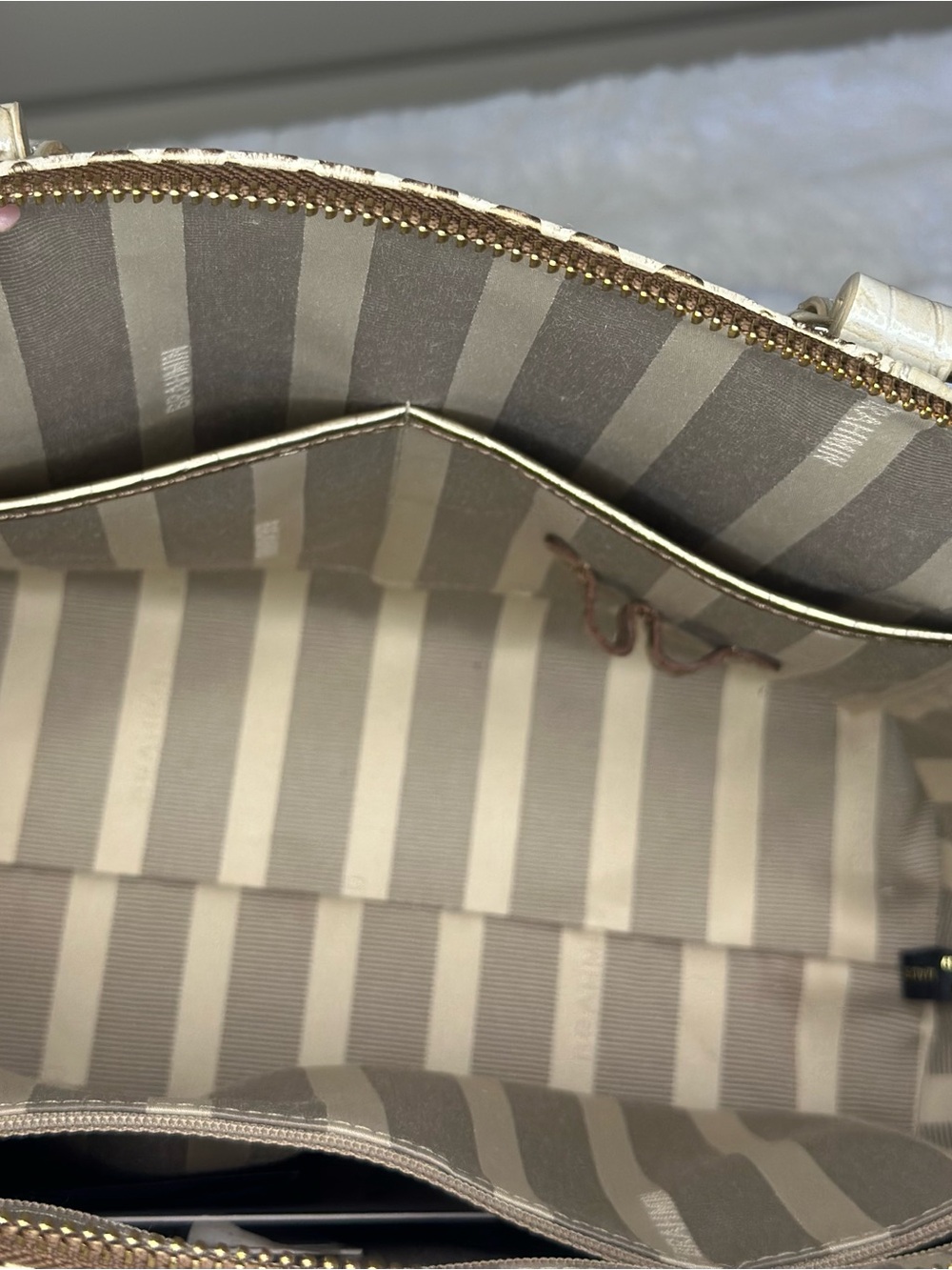 Brahmin Metallic Gold and Cream Croc-Embossed Satchel - Picture 4 of 5